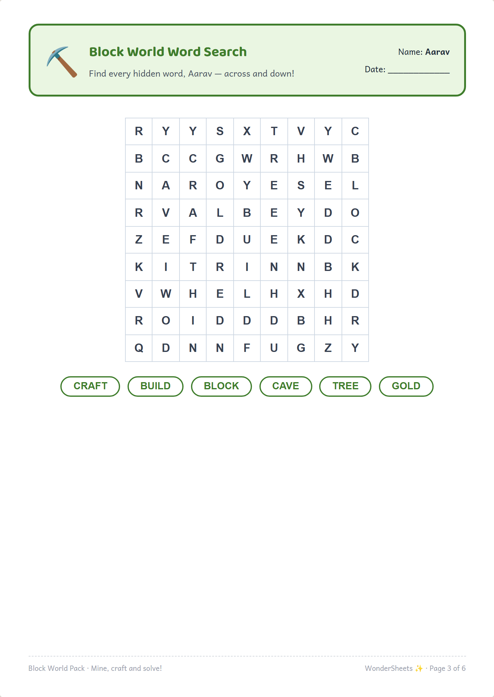 Themed word search worksheet